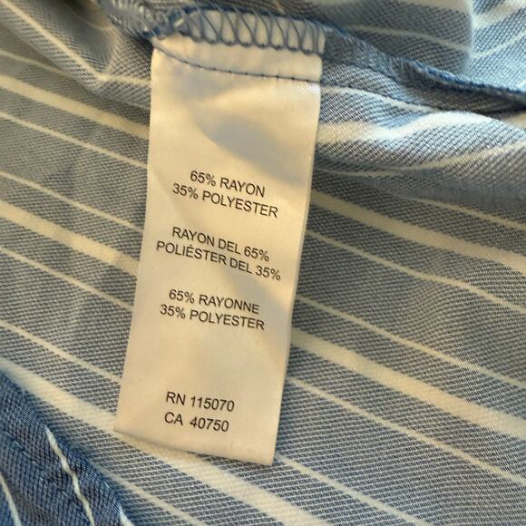 Nina Leonard Top Women Small Chambray Blue White Striped Short Sleeve Faux Wrap - Picture 9 of 10